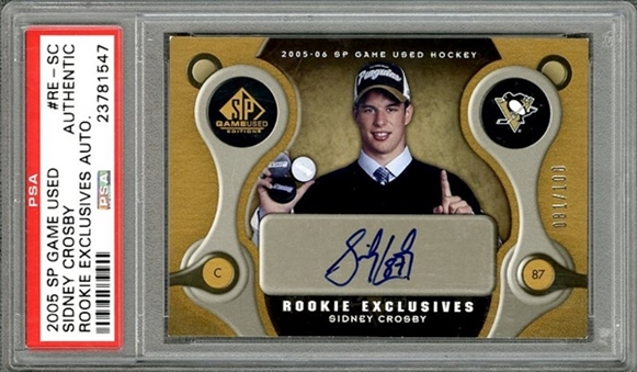 2005 SP Game Used Rookie Exclusives Autograph #RE-SC Sidney Crosby Rookie Card - PSA Authentic